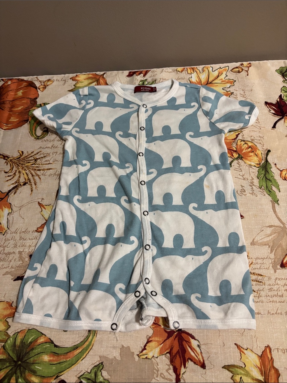 Milkbarn Light Blue & White Short-Sleeve Elephant Romper Pajama